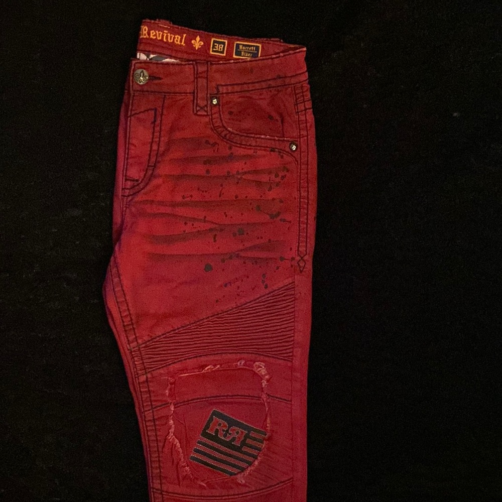 Mens, Red & Black Jeans, Rock Revival, 38x32